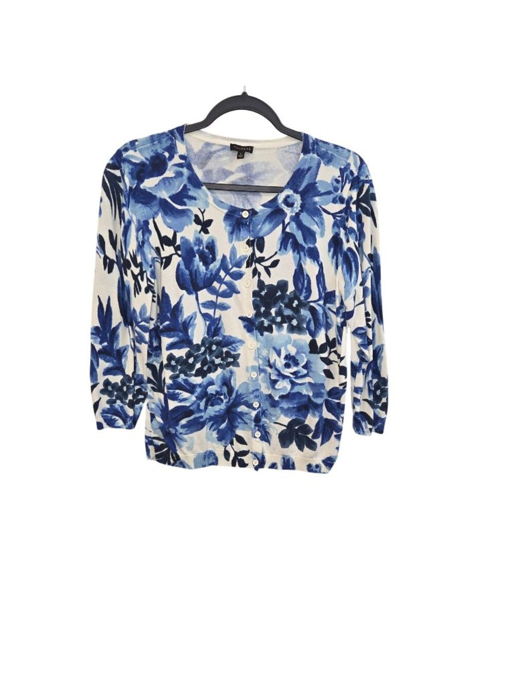 Talbots Womensn L Blue Floral Button-Front Cardigan Sweater  4334